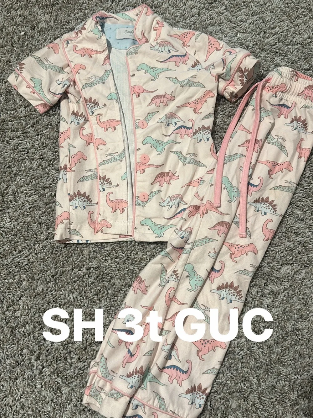 SweetHoney Pink and Mint Dinosaur Short-Sleeve Pajama Set